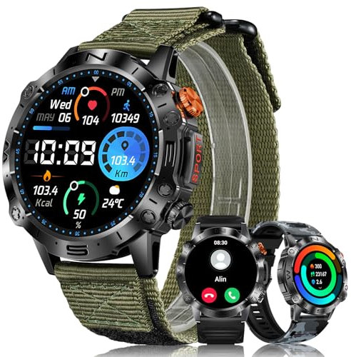 MEGALITH Smartwatch Uomo Chiamate Whatsapp: Android iOS Compatibile - Orologio da Polso Pressione Sanguigna Misura - Fitness Tracker Smart Watch Contapassi Sport Verde