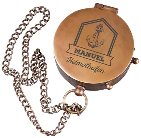 polar-effekt Kompass aus Metall Bronze mit personalisierter Gravur - Geschenk-Idee für Frauen und Männer - Navigation zum Wandern, Jagen und Segeln