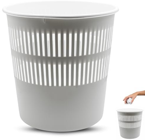 TECHZOCO Papelera de Plástico, Cesto basura redondo plástico, Papelera oficina, Cubo de Basura, Papelera Escritorio, Papelera Baño, 28 cm alto x 27.5 cm diámetro, 16 Litros, Blanco