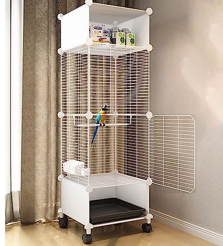 WLCNYL Vogelkäfig - Vogelkäfige für Sittiche, erhöhte Schallwand, verschlüsselter Zaun 1,3 cm mit Zubehör und Rollen, für Conures, Unzertrennliche, Nymphensittiche, Finken, weiß (37 * 37 * 112 cm)