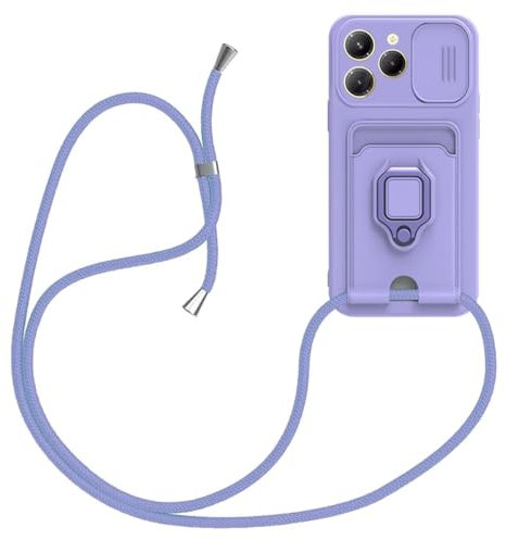 xinyunew Cordon de Coque pour Infinix Hot 40/Infinix Hot 40 Pro,Couvercle Coulissant de la Caméra+Support Annulaire à 360 Degrés,Fentes pour Cartes Lanyard Silicone Case Pourpre