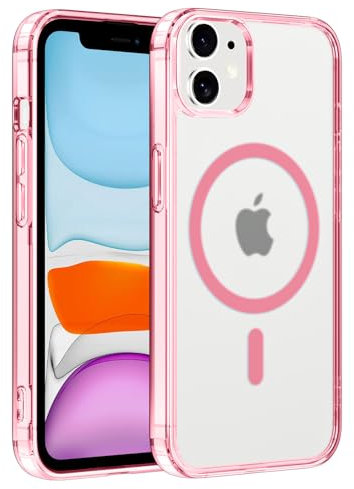 Coiwxmoi Cover Magnetica per Apple iPhone 11 6.1,Compatibile con Magsafe,Sottile Traslucido Satinato Morbido Silicone TPU + Hard PC Custodia Antiurto Anti-Graffio Protettiva Cover,Rose