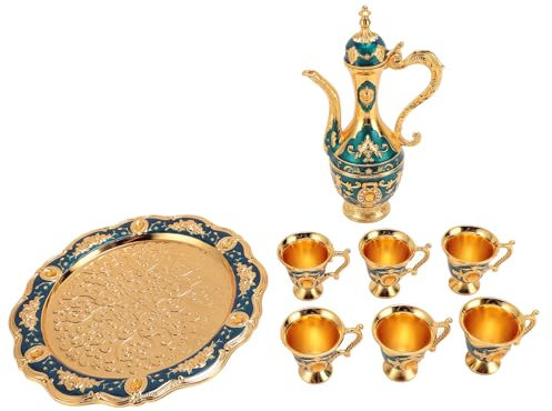 Conjunto de cafetera vintage de Yomiyuyry, diseño europeo, material de aleación de zinc, incluye 6 tazas, tetera y plato, para uso de bodas, cumpleaños o hogar, oro y rojo (Yomiyuyraewmcuoq-11)