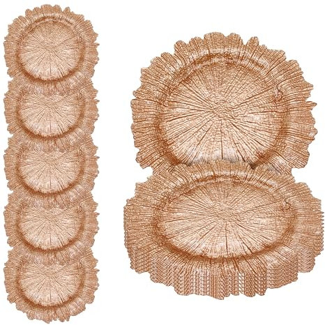 Rose Gold Trendy Vintage Design Charger Plates – 33cm Elegant Polypropylene Underplates for Weddings, Parties, Anniversary, Birthday, Tableware, Catering Events & Special Events - Set of 12