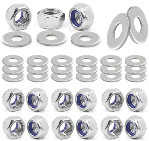 Ruayia Dadi M8, DIN985 Standard A2 V2A, dadi esagonali, 40 dadi M8 in acciaio inox con 40 rondelle, dadi autobloccanti in acciaio inox, dadi di bloccaggio autobloccanti
