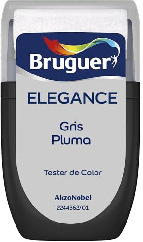 BRUGUER ELEGANCE Pintura Monocapa ExtraMate, Paredes y Techos, Interior, Exterior protegido, Alta Durabilidad, UltraLavable, Resistente al Desgaste y Manchas Gris Pluma 30 ml