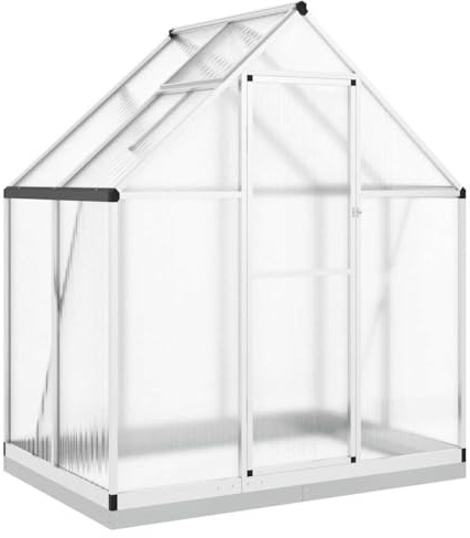 Refined Pflanzenhaus mit Dachrinnensystem Flügeltür Treibhaus für Pflanzen Frühbeet Gewächshaus mit Fundamentrahmen Silbern 169x114x202 cm Alu