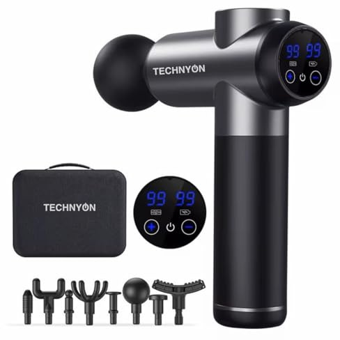 Technyon Massage Gun Deep Tissue – 99 Speed Handheld Muscle Massager for Athletes, Portable Mini Massage Gun with 8 Heads & Carry Case – Quiet Percussion Therapy for Muscle Recovery & Pain Relief