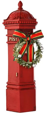 Widdop Regal Tidings Red Post Box Ornament – Traditional Christmas Postbox Decoration with Wreath & Ribbon – Festive Resin Display Piece