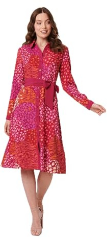 Izabel London Monochrome Floral Shirt Dress for Women UK with Button Front, Long Sleeves and midi Skirt.