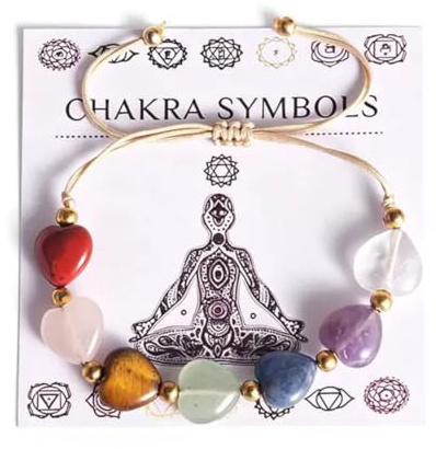 TJUSPIRIT 7 Chakra Armband mit verstellbarem Seil 7 Chakra Herz Steine | Natürliche Edelsteine Meditation Heilsteine Armbänder Geschenk für Frauen & Männer