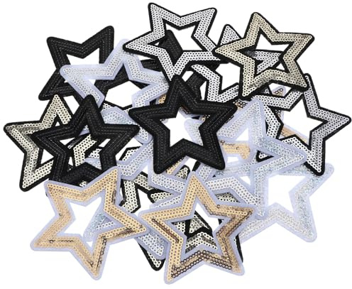 20 Pcs Hollow Star Iron on Patches, Sequin Glitter Star Patches for Clothing, Stars Embroidered Appliques for DIY Hats Pants Clothes Backpacks(5 Colors)