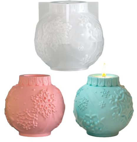 Silikonformen Gießformen Weihnachten, Laterne Kugel Silikonform Weihnachten Kerzenformen, Schneeflocke Ball Giessformen Silikon Kerzenhalter, Weihnachtendeko Gipsformen zum Gießen (C)