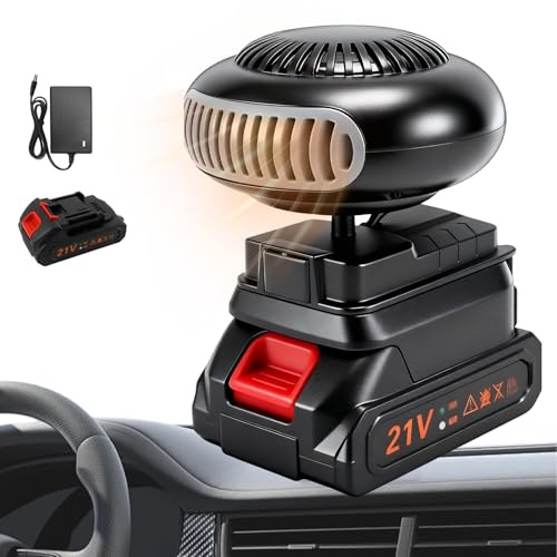 2026 Aggiornamento riscaldamento auto con batteria, mini termoventilatore a batteria con protezione antiribaltamento, riscaldamento ricaricabile con porta USB per campeggio, ufficio, auto, carrello da