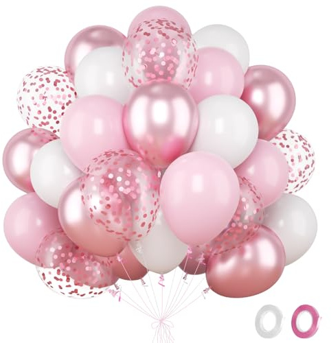 Fairymaiden Ballon Rose et Blanc- 60 Pièces Blanc Rose Ballons Avec Helium Confettis Ballons, Ballon Helium Pour Decoration Anniversaire Baby Shower Fille Fête Mariage Gender Reveal, 12 Pouces