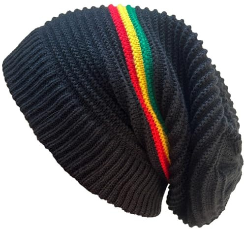 Baokuan Modische Jamaikanische Reggae-mütze, Mehrfarbig Gestreift, Rasta-Hut, Lässige Baggie-Beanie, Skullies-Beanie, Rasta-Damen