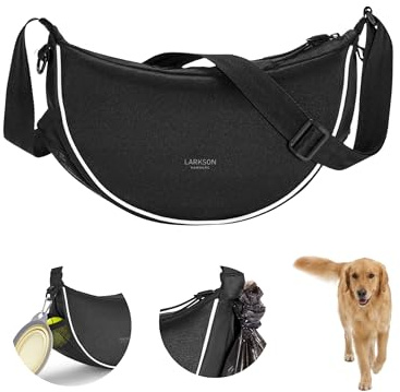 LARKSON Half Moon Bag Hundetasche Schwarz - Fiete - Umhängetasche für Gassi Gehen - Leckerlitasche mit Kotbeutelspender - Gassitasche Reflektierend - Wasserabweisend