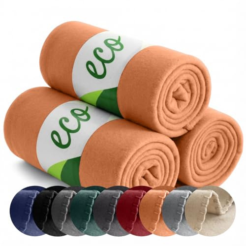 wometo 3er Set ECO Fleecedecke aus 100% recyc. Material 130x160 orange | OEKO-TEX ca. 400 g - 100% recyceltem Material - mit Anti-Pilling und Kettelrand, im praktischen 3er Pack