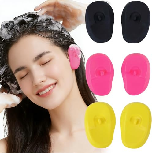 KOQAIIZ 6pcs Protege Oreille, Cache Oreilles, Protection Oreille, Oreilles de Douche Femme, pour Coiffeurs et Usage à Domicile (Jaune/Rose/Noir)