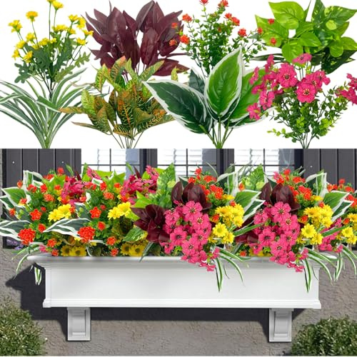 Jadeunm Künstliche Blumen Pflanzen,8 Bündel Kunstblumen wie Echt | Outdoor Wetterfest Kunstpflanzen Außen Balkonpflanzen Seidenblumen Blumenstrauß UV-beständig Frühlingsdeko für Innen Garten