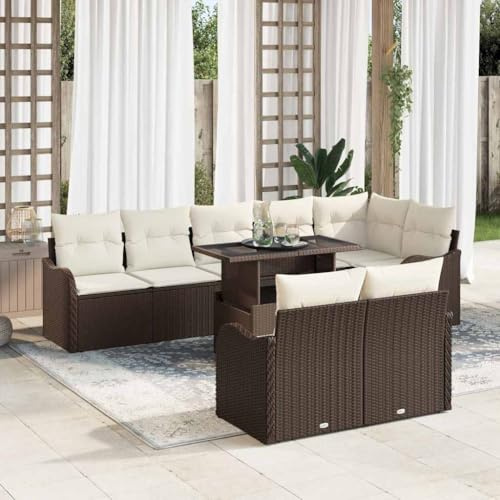 LoogCape Lounge-Set mit Kissen, 9-teilig, Braun, Poly Rattan, Modular, Verstellbar, für Garten, Terrasse und Balkon, Wetterfestes Outdoor-Möbelset