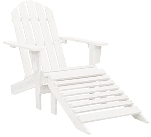 Goyphonic Gartensessel mit Fußstütze aus Hartholz, weiß, mit Kiefernholz Outdoor Sessel für Balkon, Terrasse, Camping, Relax Lounge für bis 110 kg