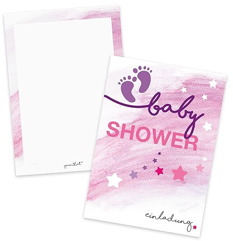 #detailverliebt 15 Einladungskarten Baby Shower I dv147 I DIN A6 I Einladung Set Baby-Party rosa lila Mädchen Girl Invitations