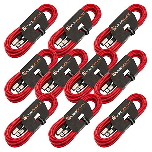 VisioSound 10 x 6m Male to Female XLR Mic Leads/Balanced Microphone Cables / 8 Colours / 10 Pack Red