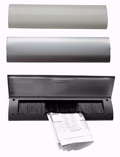 Innenklappe-für die Türinnenseite-Mit Bürste-Aluminium-345x80 mm-Briefeinwurf-Briefklappe-Briefschlitz (Aluminium weiß beschichtet, 345 x 85 mm)