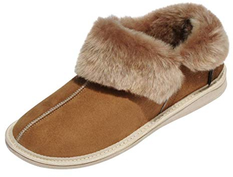Hollert Herren Lammfellschuhe Kanada Cognac Natur Merino Schaffell für Wohlgefühl - warm, atmungsaktiv, Schuhgröße EUR 43
