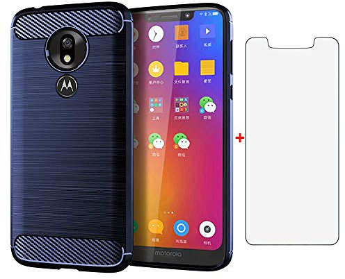 Handyhülle für Motorola Moto G7 Play und Panzerglas Displayschutzfolie Folie Cover mit Handy Bumper Zubehör Slim Dünn Stoßfest Weich Silikon Gummi TPU MotoG7Play 7G G 7 MotoG7 G7Play Blau