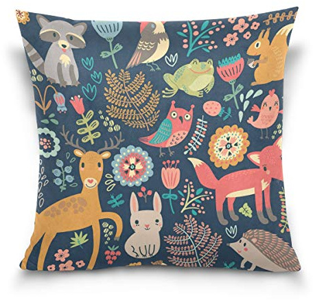 Linomo Kissenbezug 40x40 cm, Süß Hirsch Fuchs Hase Frosch Vogel Dekorative Kissenbezug Kissenhülle für Couch Sofa Bett Hause