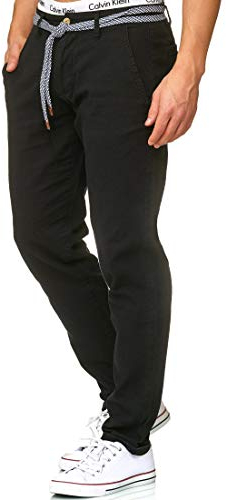 Indicode Herren Bryne Stoffhose aus Baumwolle & Leinen | Herrenhose Freizeithose Männer Black, M