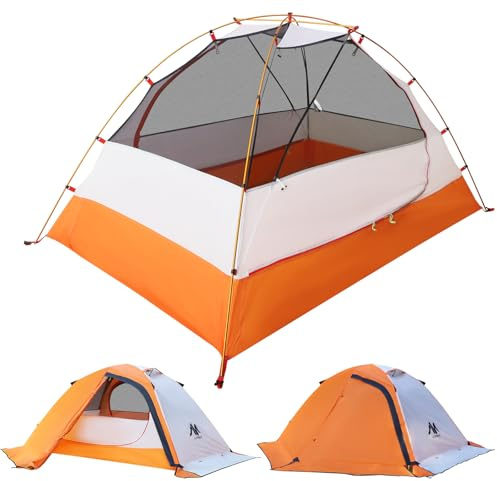 AYAMAYA 2-Mann-Zelt, wasserdicht, 4-Jahreszeiten-Rucksack-Zelt für 1–2 Personen [2 Türen und doppellagig] Winter kaltes Wetter, einfach aufzubauen, Kuppel-Campingzelt mit leichten Aluminiumstangen und
