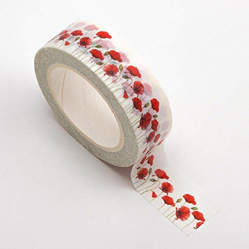 Italian Options Poppies Poppy Remembrance Day Craft Adhesive Washi Tape (15mm x 10 Metre)