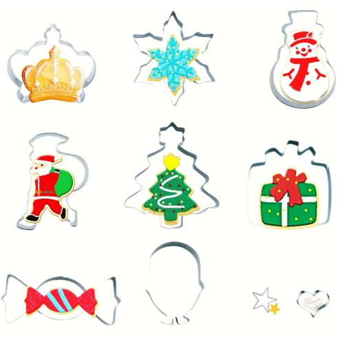 jingyuanli Moldes para Galletas Navidad(10 pcs), Navidad Cortadores de Galletas Moldes para Galletas Acero Inoxidable, Moldes Galletas 3D