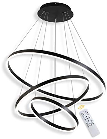 GaoHX 3-Ring LED-Hängelampe Dimmbar Schwarz Kronleuchter 90W Ringleuchte Lampe Moderne LED-Hängeleuchte Rund Ring-Pendelleuchte, Esszimmer Design Lampe Wohnzimmer Leuchte, 40+60+80CM