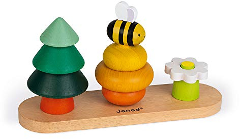 Janod - 10-teiliger Spielzeug-Wald aus Holz - Baby- und Kleinkindspielzeug - Stapeln und Stecken - Entwicklung der Feinmotorik Partnerschaft mit dem WWF - FSC-zertifiziert - Ab 1 Jahr, J08635