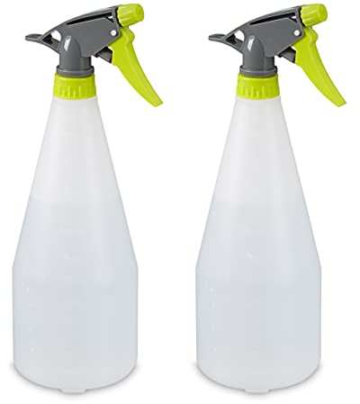 Relaxdays Pulverizador Agua, Pack 2, 1 Litro, Boquilla Niebla y Chorro, Escala, Rellenable, Plástico, Atomizador, Blanco