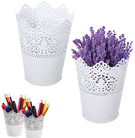 Sunbbingsp 2 Pcs Porte Crayon Bureau Blanc, Pot à Porte-Pinceau de Maquillage pour Organisateur Conteneur Maquillage, Décor Chambre Coucher D'école(Blanc), 7*12.5cm