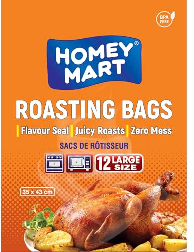 12 x Roasting Bags Flavour Seal Cooking Bags for Ovens and Microwaves Perfect for Roasting Chicken Fish Meat Turkey and Vegetables – Large Oven Bags