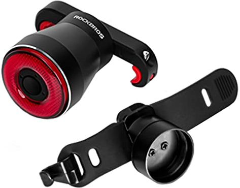 ROCKBROS Luz Trasera Inteligente de Bicicleta LED Recargable USB, Impermeable IP65, Luz Freno Brillante Luz Roja, con 4 Modos Fijos e Intermitentes