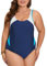 Veranohub Damen Sport Einteiliger Badeanzug Racerback Badeanzug Body Shaping Bademode (Marineblau/Blau/Weiß, EU42)