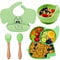FILOWA Kinderteller Sets 5 Teilig,Baby Teller Silikon Geschirr-Sets mit Saugnapf Babyteller/Schüssel,Löffel&Gabel,Lätzchen,BPA Frei Kindergeschirr Set für Kinder Junge Mädchen,Grün Elefant