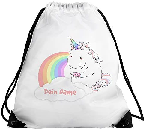 Turnbeutel mit Namen und Motiv mit Einhorn | Sport-Beutel personalisiert | Gymbag mit Wunschnamen