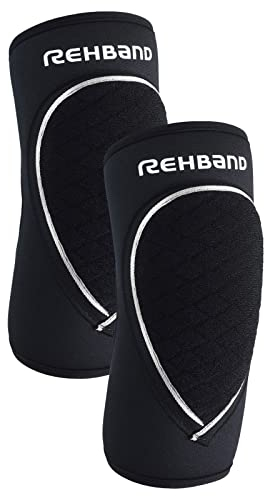 Rehband Ellenbogenschoner Schwarz, Neopren Ellenbogenschutz Handball & Volleyball, Unisex, Farbe:Schwarz - 1 Paar, Größe:XL