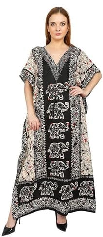 Art Of Creation Women's Kaftan Dress Maxi Long Dress Night Gown Caftans Dresses 3/4 Sleeve Top Nightdress Plus Size Tunic Kaftans House Dresses Color-Black