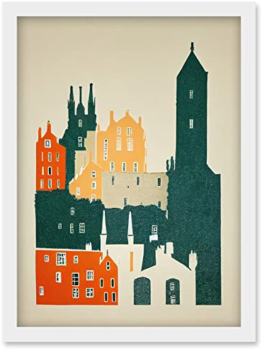 Wee Blue Coo Edinburgh Old Town Retro Street Illustration Artwork Framed Wall Art Print A4