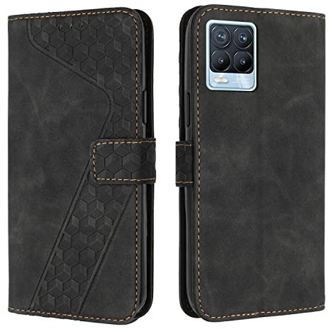 OKZone Kompatibel mit Realme 8 4G/Realme 8 Pro Hülle, PU Leder Handyhülle Tasche Wallet Schutzhülle Realme 8 4G/Realme 8 Pro, Flip Cover Klappbar Brieftasche Etui mit Magnet TPU Lederhülle (Schwarz)