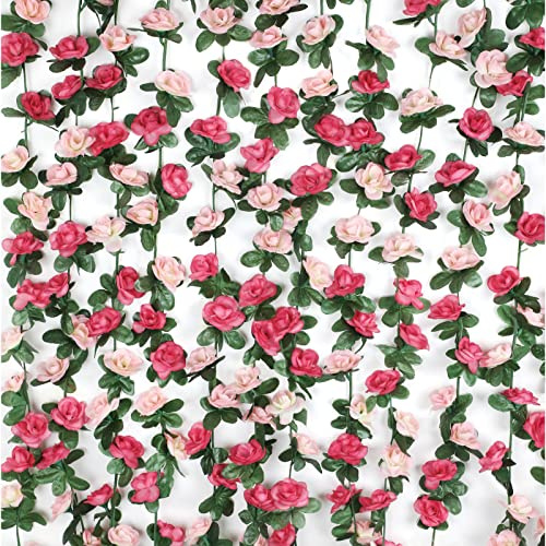 BLEUM CADE 2 Strands 16.4Ft Fake Rose Vines for Bedroom Hanging Artificial Flower Garland Decorations for Party Wedding Store Office Room Decor Aesthetic